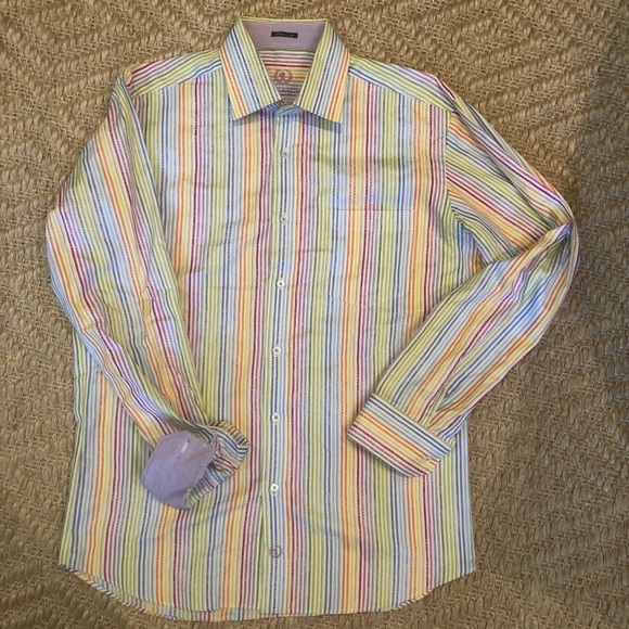 Bugatchi Shirt Multi Color Striped Shirt Sz L - Picture 2 of 4
